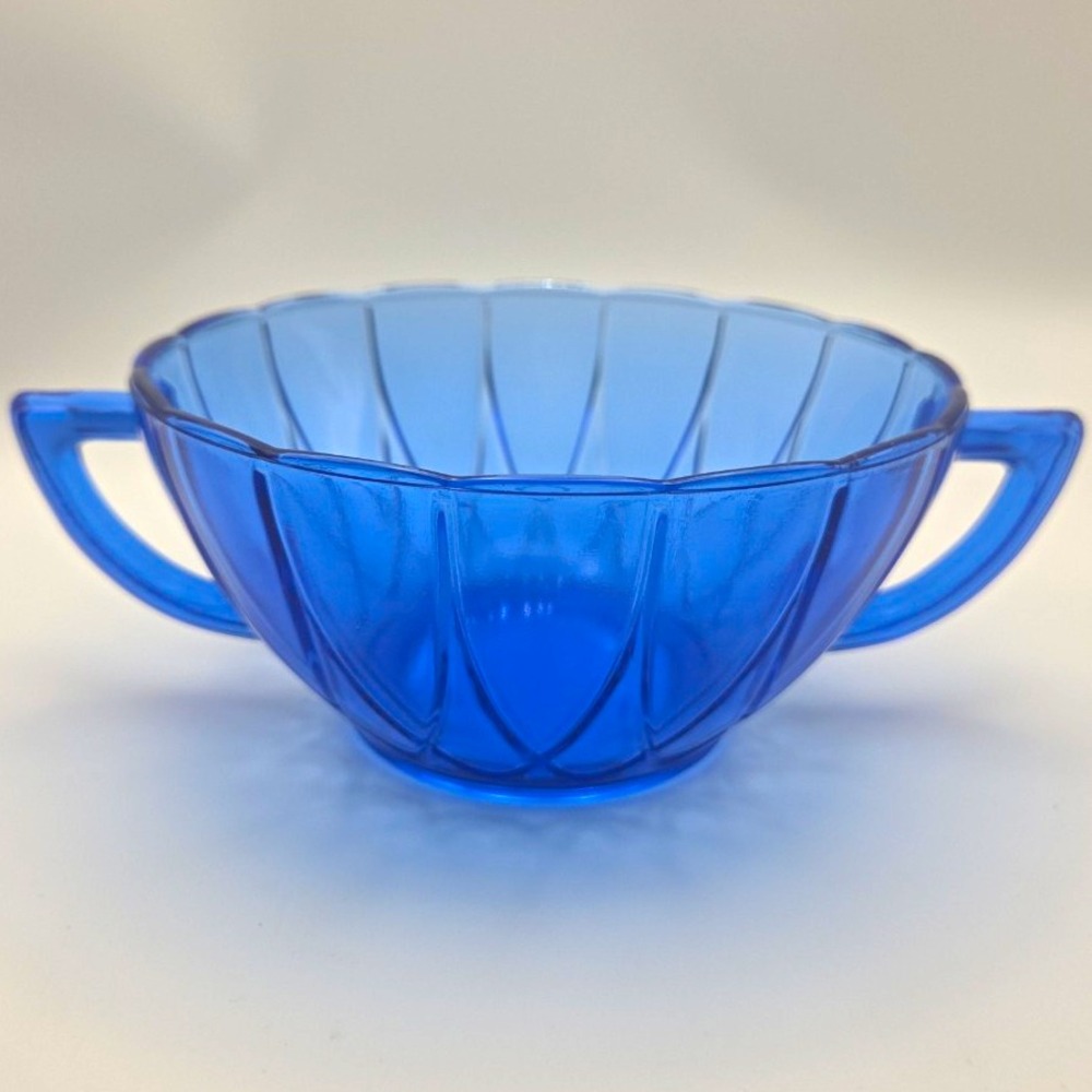Vintage Hazel Atlas Newport Hairpin Cobalt Blue Glass Soup Bowl